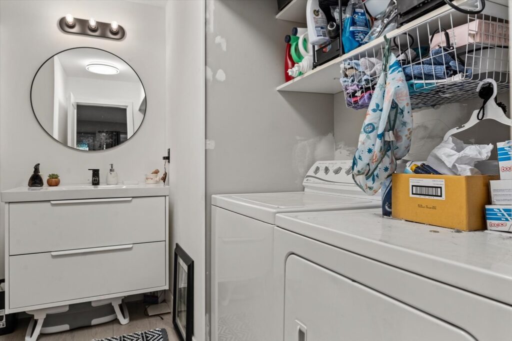 Washer and dryer in the bathroom at 915 34909 Old Yale Road