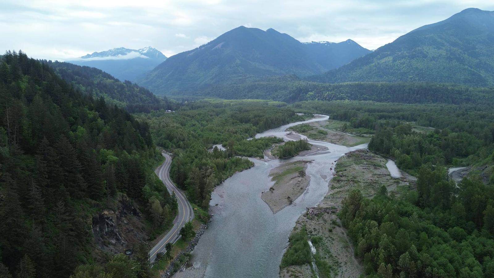 The Chilliwack River winding through the Chilliwack River Valley