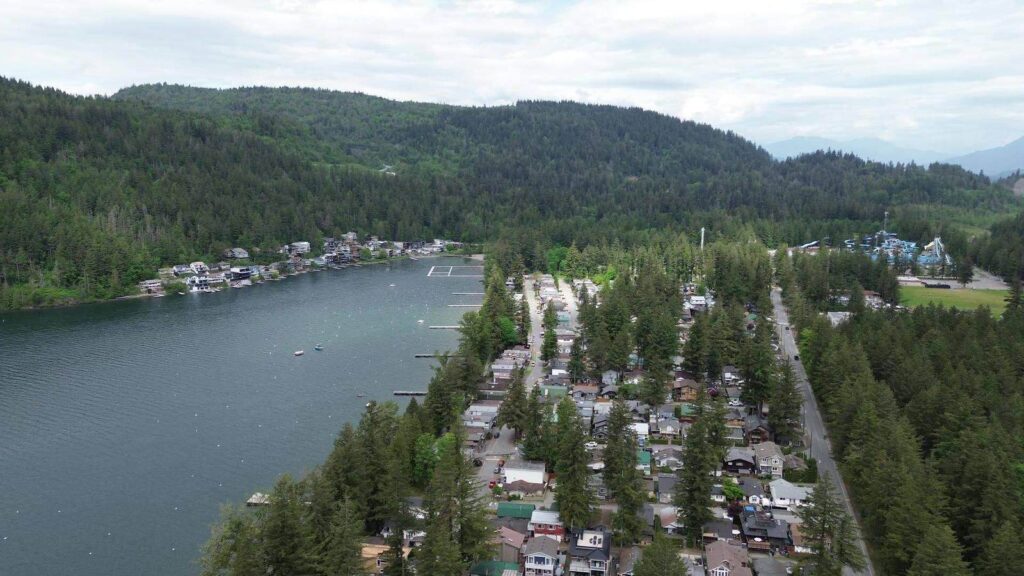 Aerial view of Cultus Lake and its lakeside homes