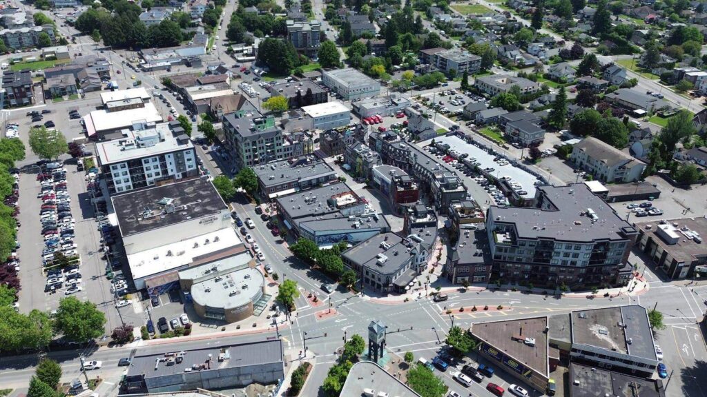 Aerial view of District 1881 in downtown Chilliwack