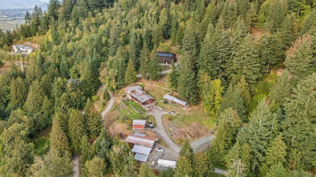 Wide aerial of the 9.83 acre Ryder Lake property at 48625 Wincott Road
